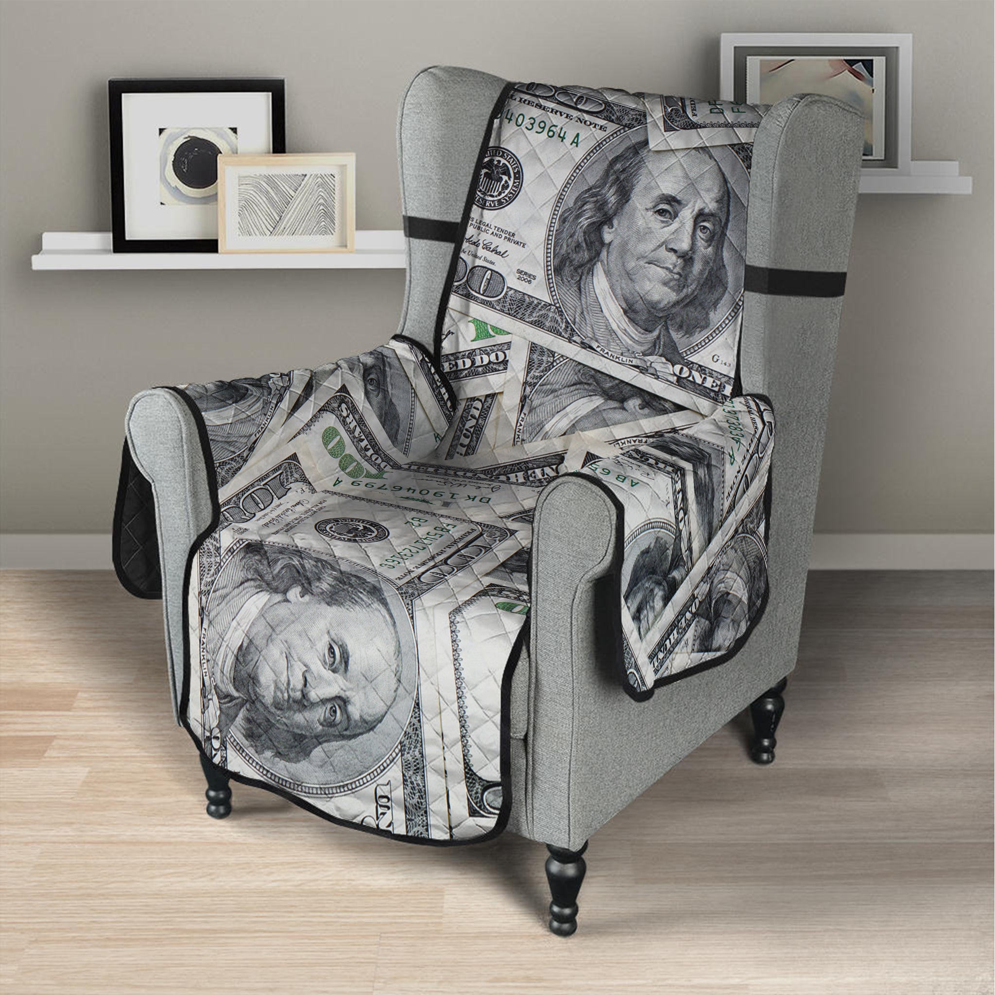 US Dollar Pattern Print Armchair Protector