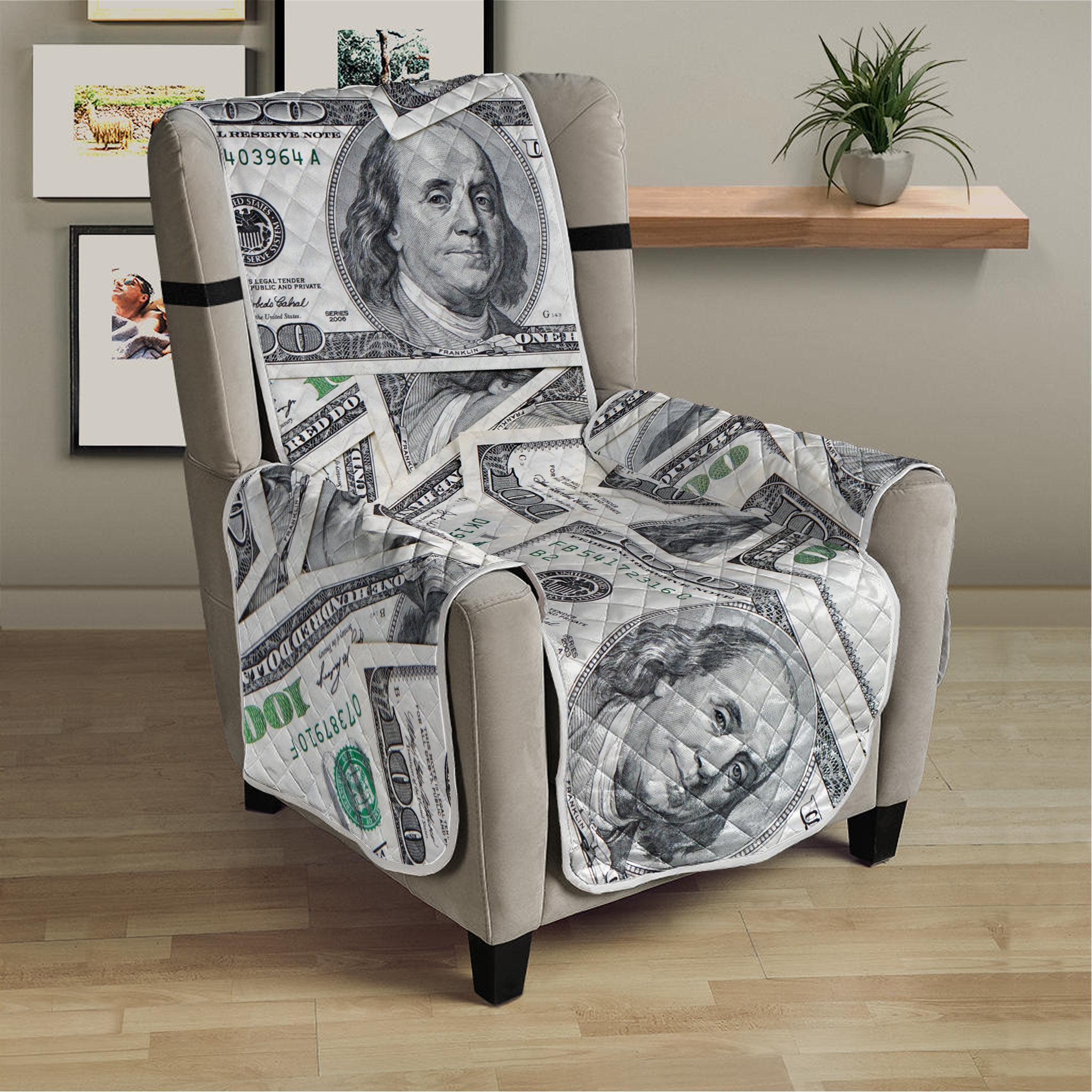 US Dollar Pattern Print Armchair Protector