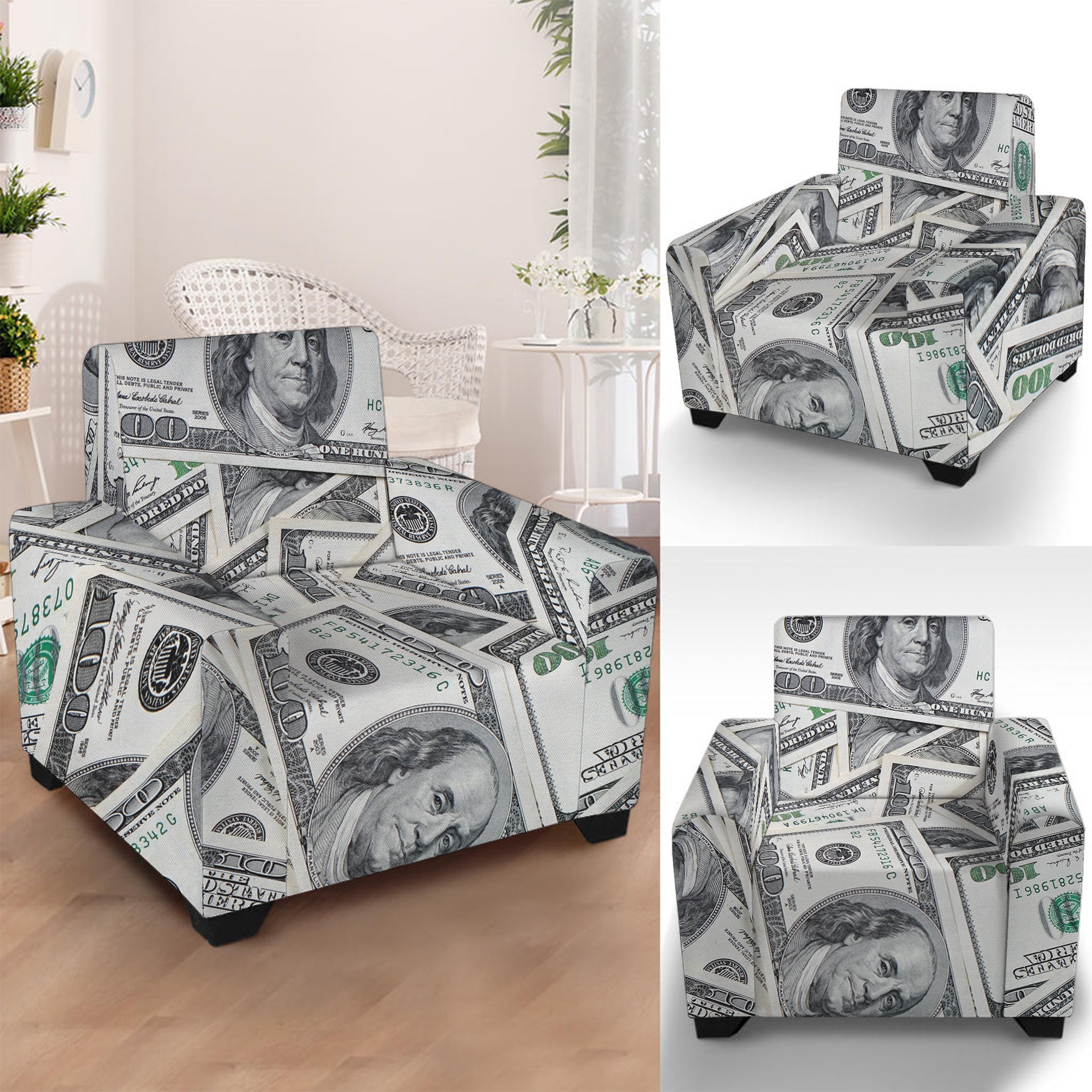 US Dollar Pattern Print Armchair Slipcover