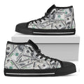 US Dollar Pattern Print Black High Top Sneakers