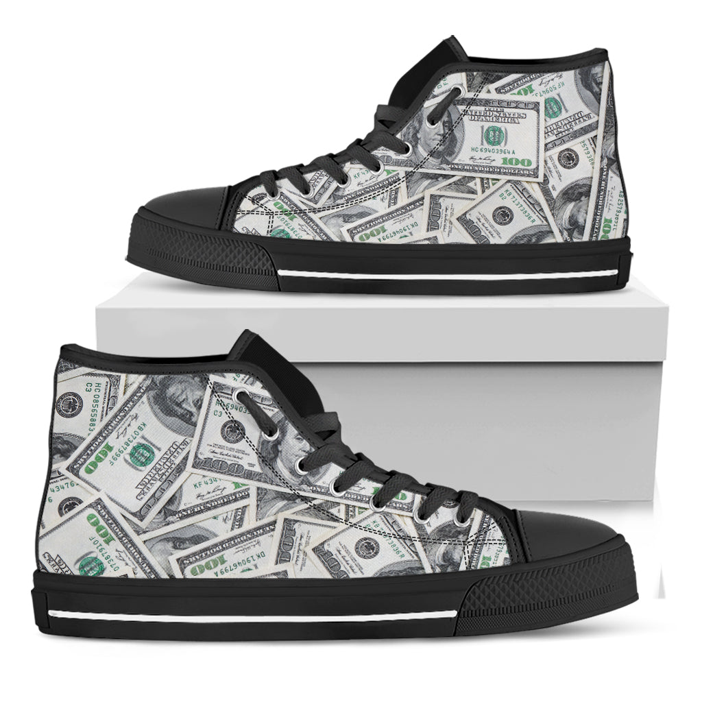 US Dollar Pattern Print Black High Top Shoes
