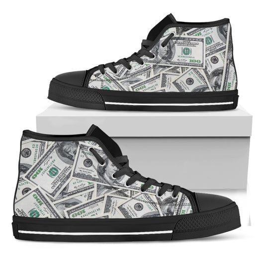 US Dollar Pattern Print Black High Top Shoes