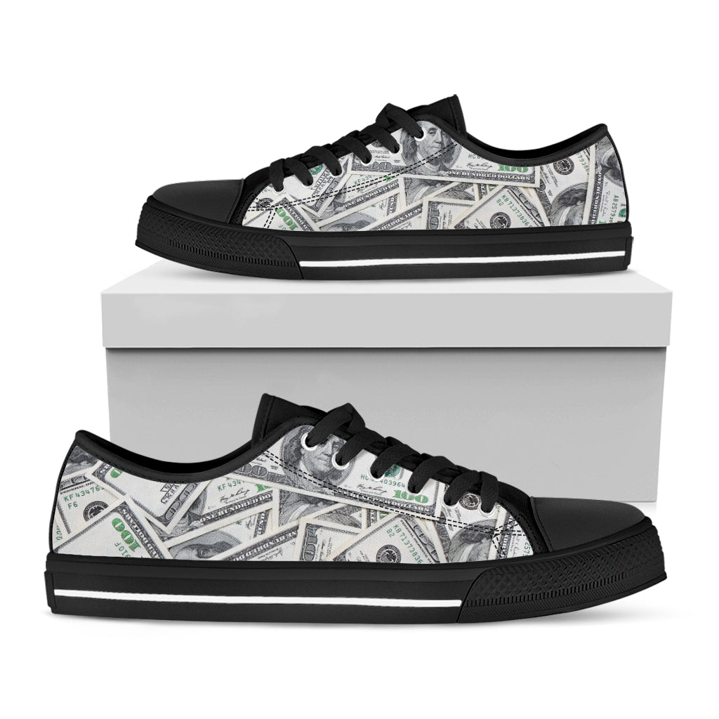 US Dollar Pattern Print Black Low Top Shoes