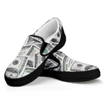 US Dollar Pattern Print Black Slip On Shoes