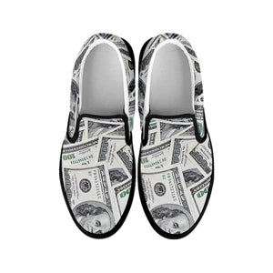 US Dollar Pattern Print Black Slip On Shoes