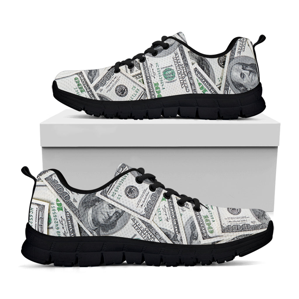 US Dollar Pattern Print Black Sneakers