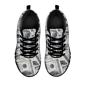 US Dollar Pattern Print Black Sneakers