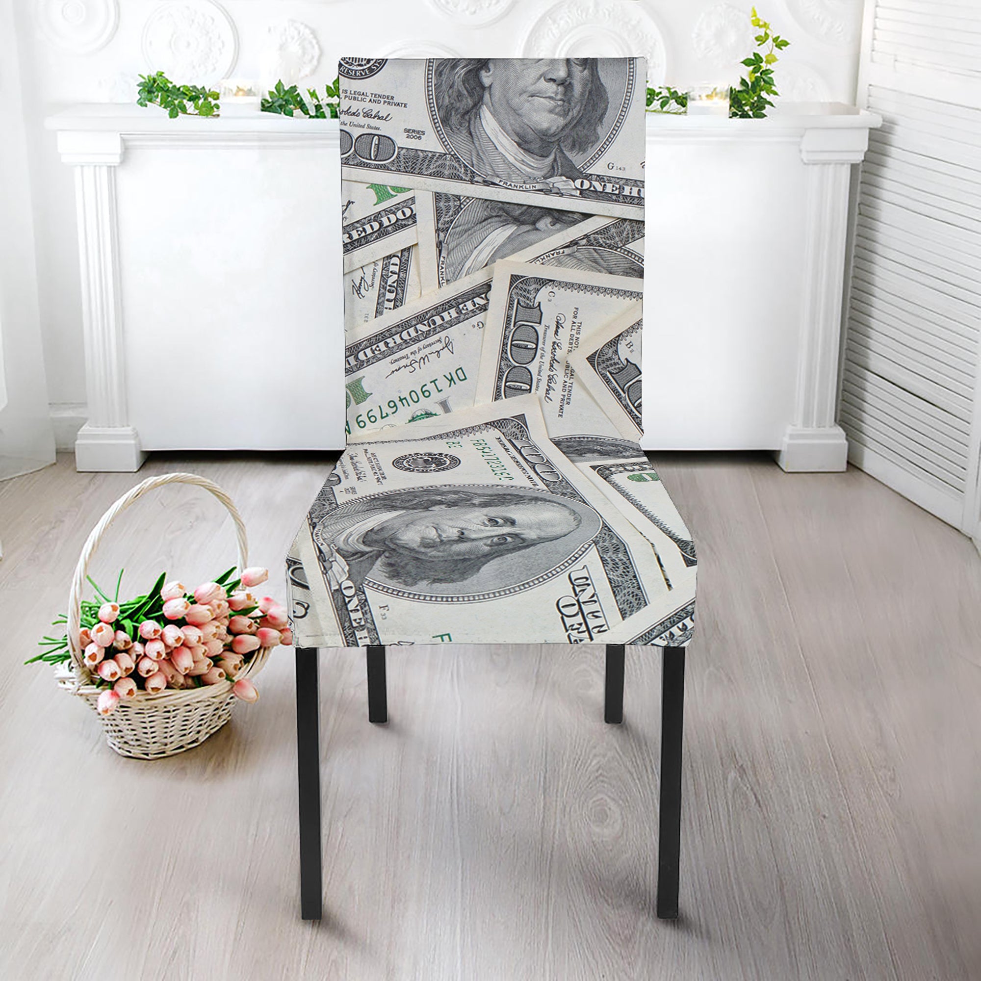 US Dollar Pattern Print Dining Chair Slipcover