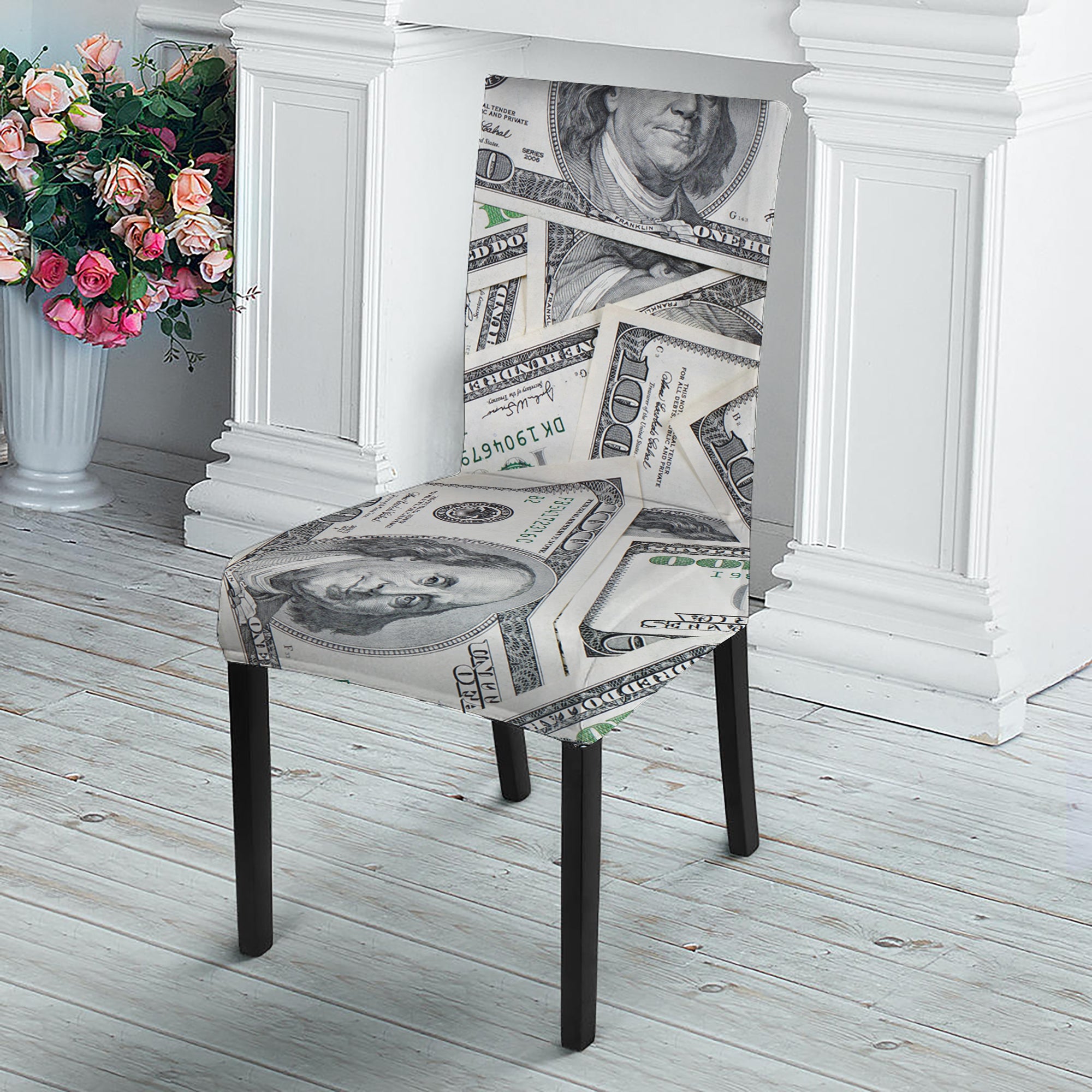 US Dollar Pattern Print Dining Chair Slipcover