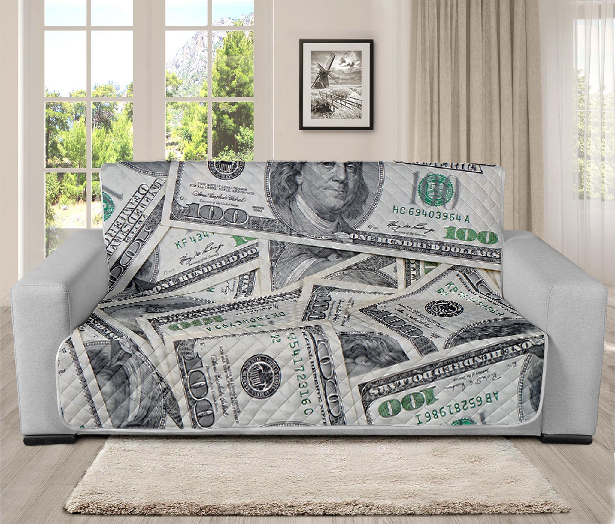 US Dollar Pattern Print Futon Protector