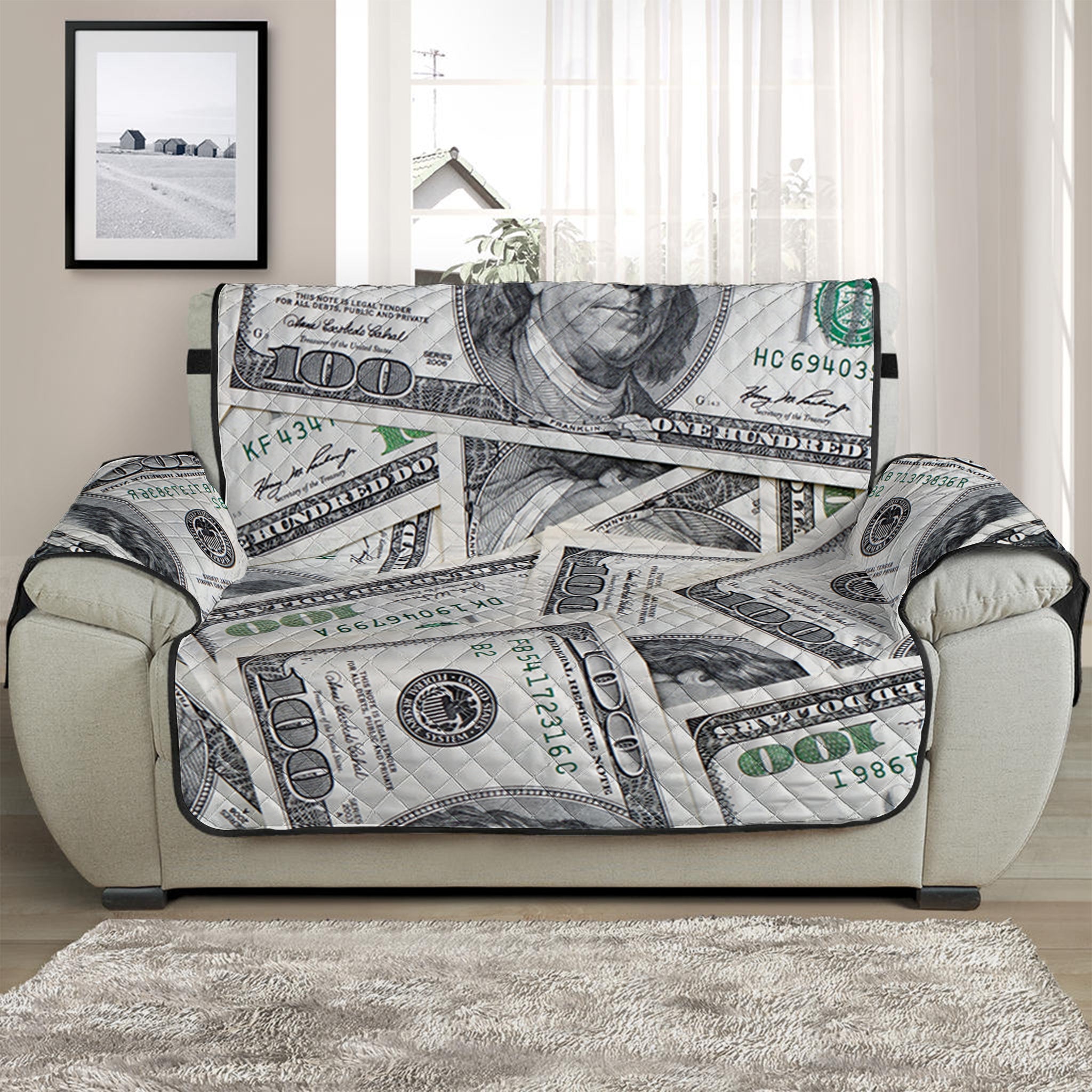 US Dollar Pattern Print Half Sofa Protector