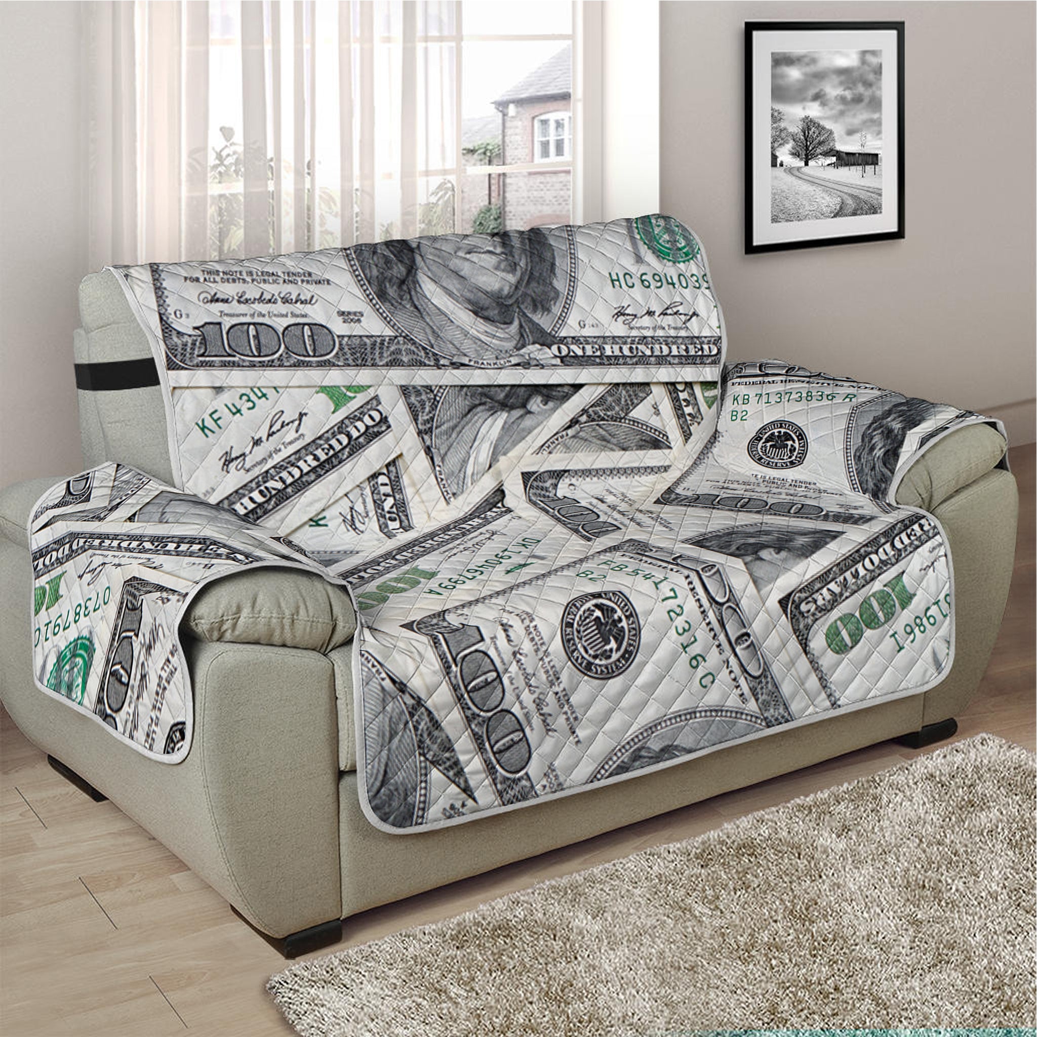 US Dollar Pattern Print Half Sofa Protector