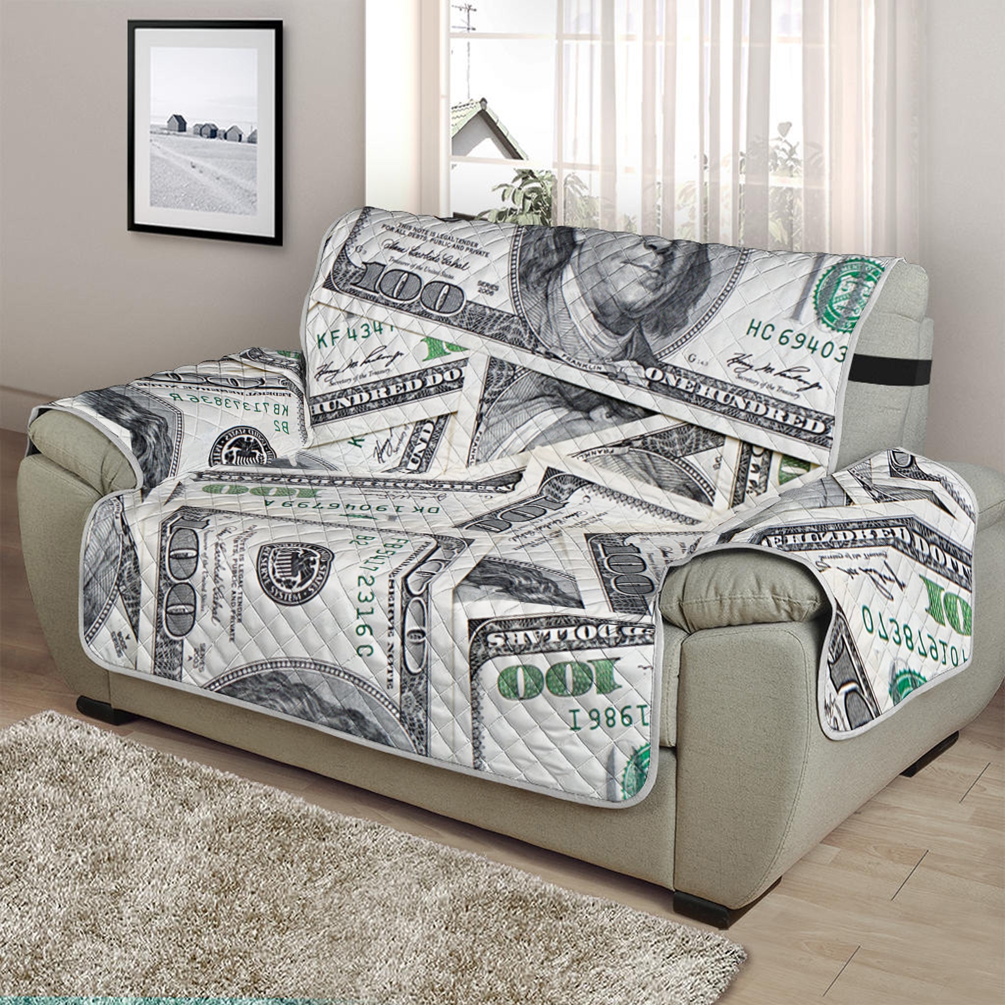 US Dollar Pattern Print Half Sofa Protector