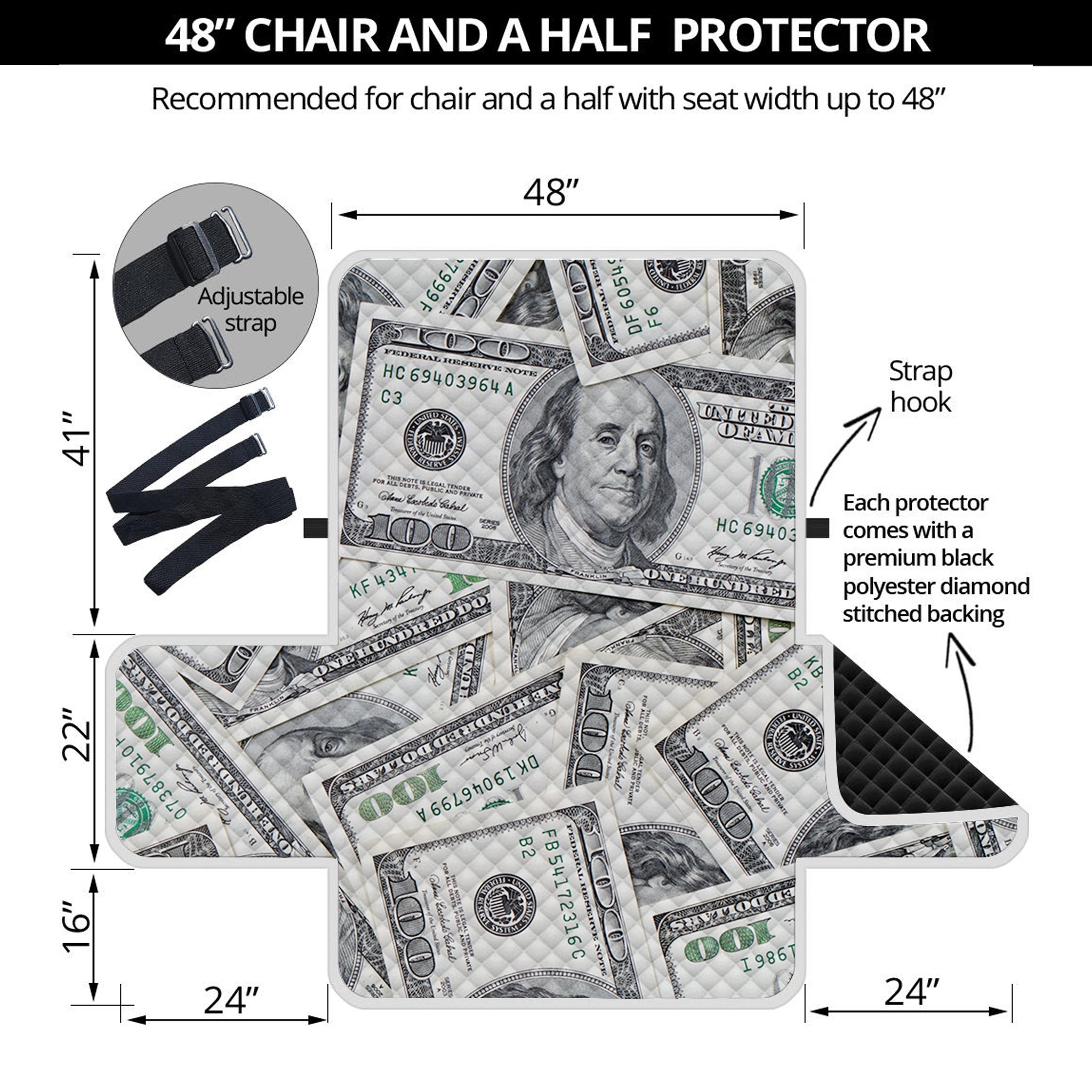 US Dollar Pattern Print Half Sofa Protector