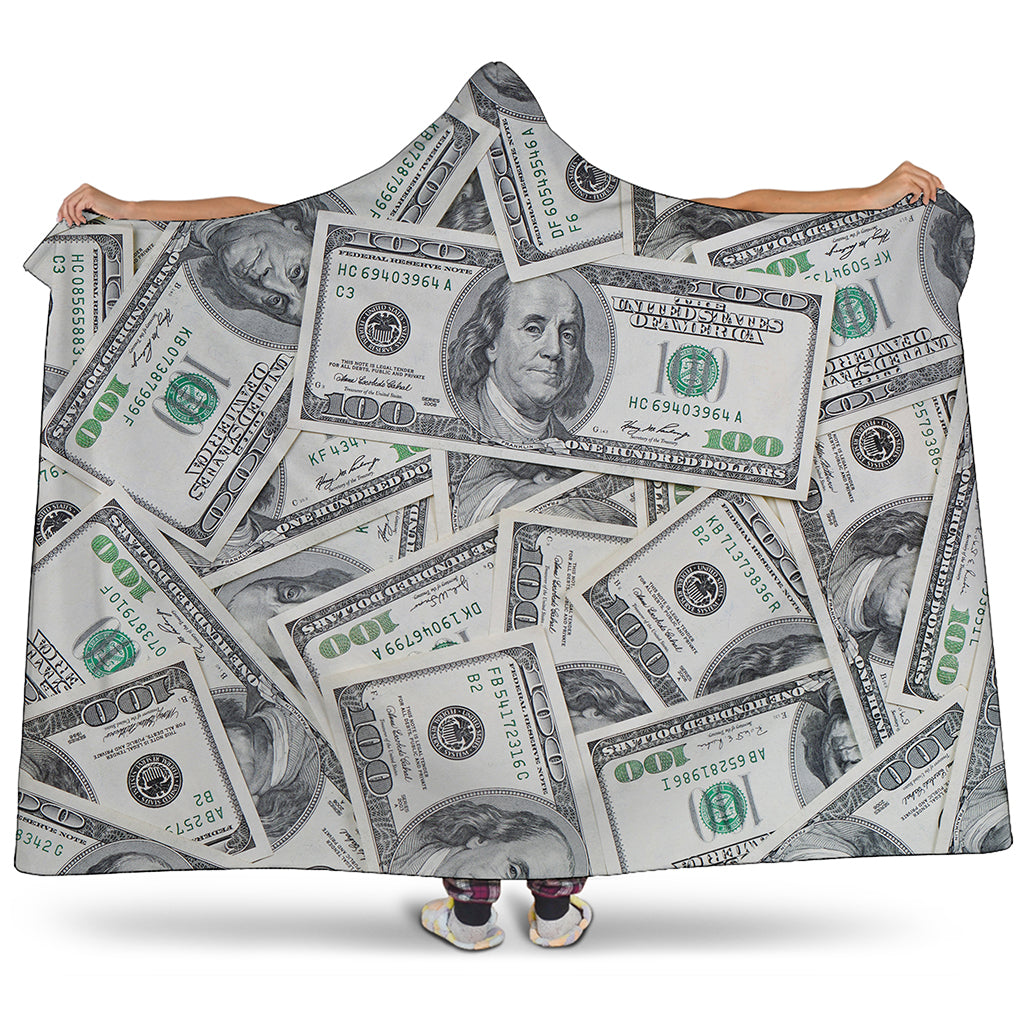 US Dollar Pattern Print Hooded Blanket