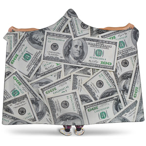 US Dollar Pattern Print Hooded Blanket