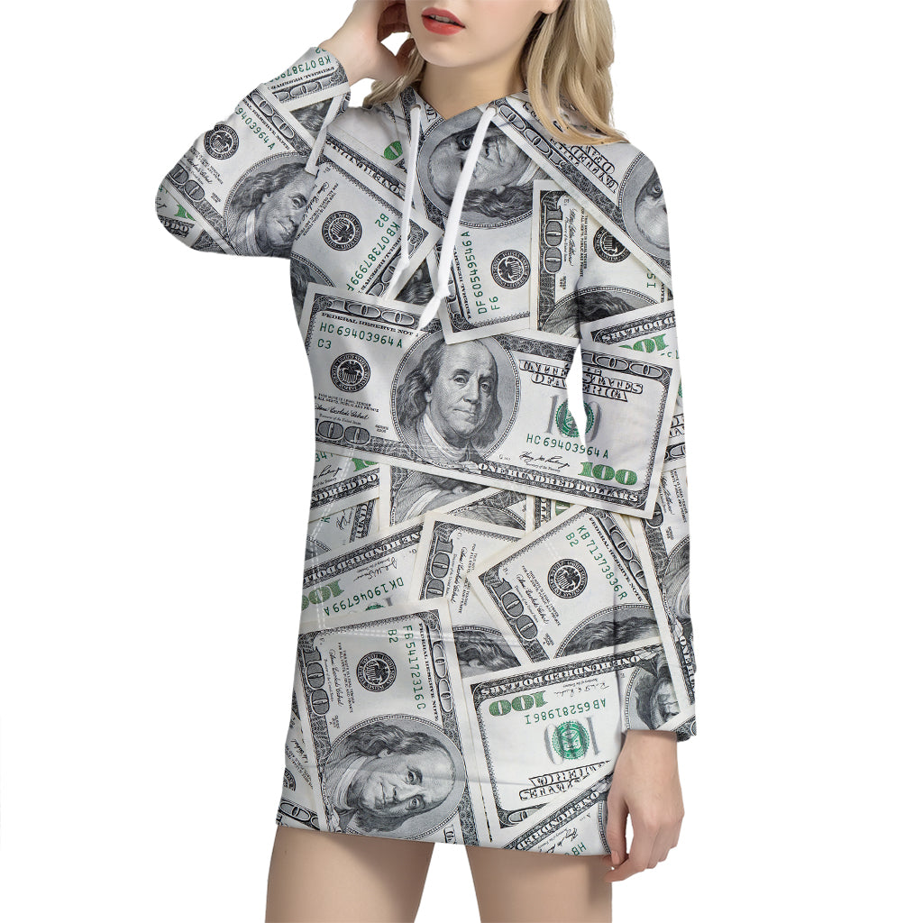 US Dollar Pattern Print Hoodie Dress