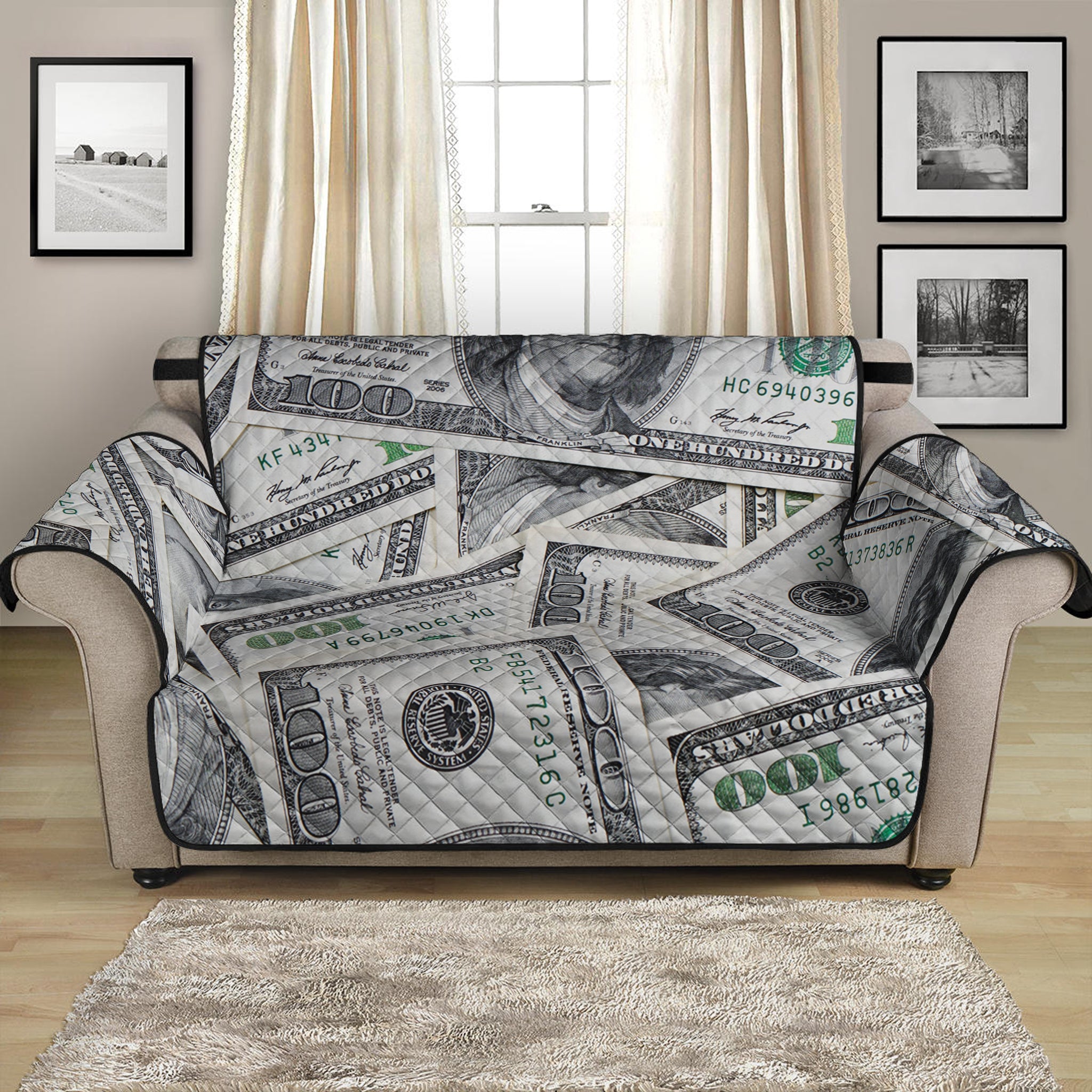 US Dollar Pattern Print Loveseat Protector