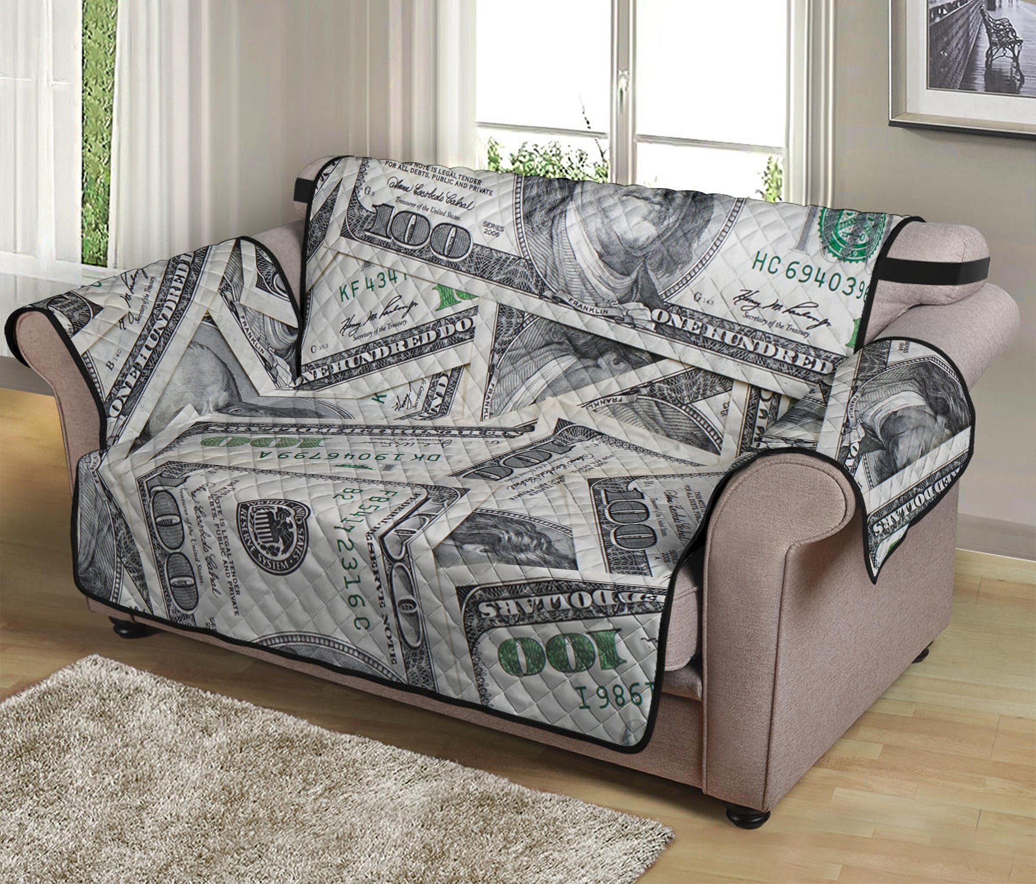 US Dollar Pattern Print Loveseat Protector