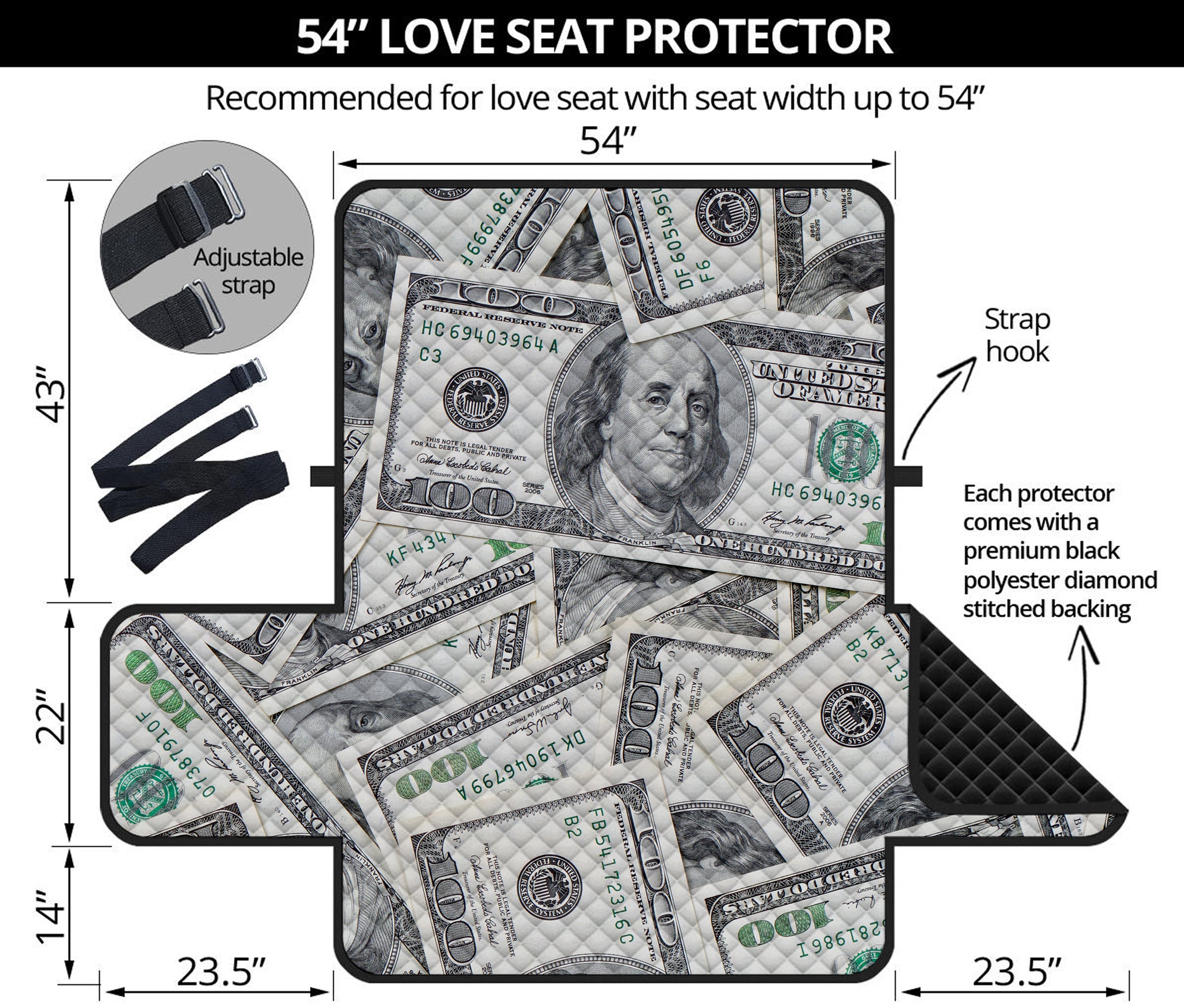 US Dollar Pattern Print Loveseat Protector