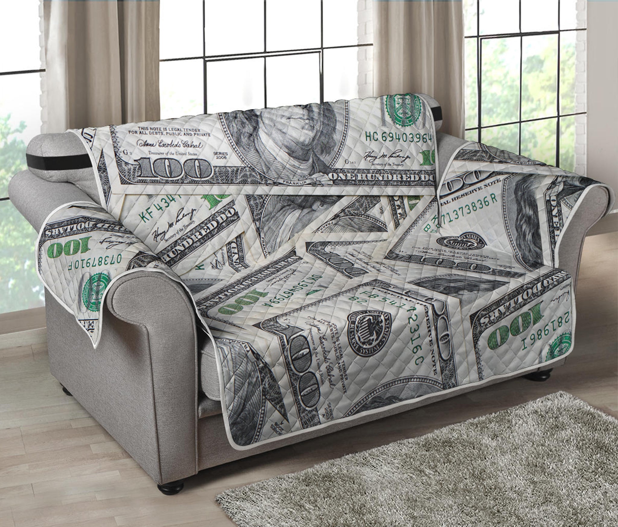 US Dollar Pattern Print Loveseat Protector