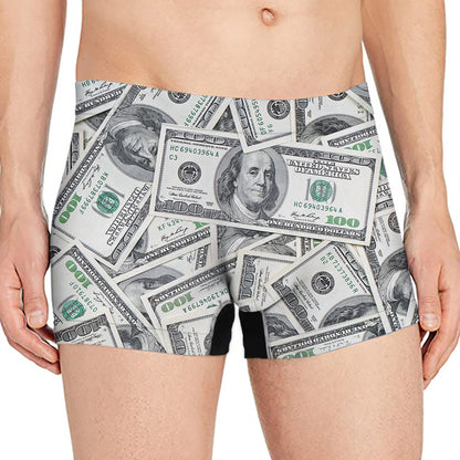 US Dollar Pattern Print Men's Boxer Briefs