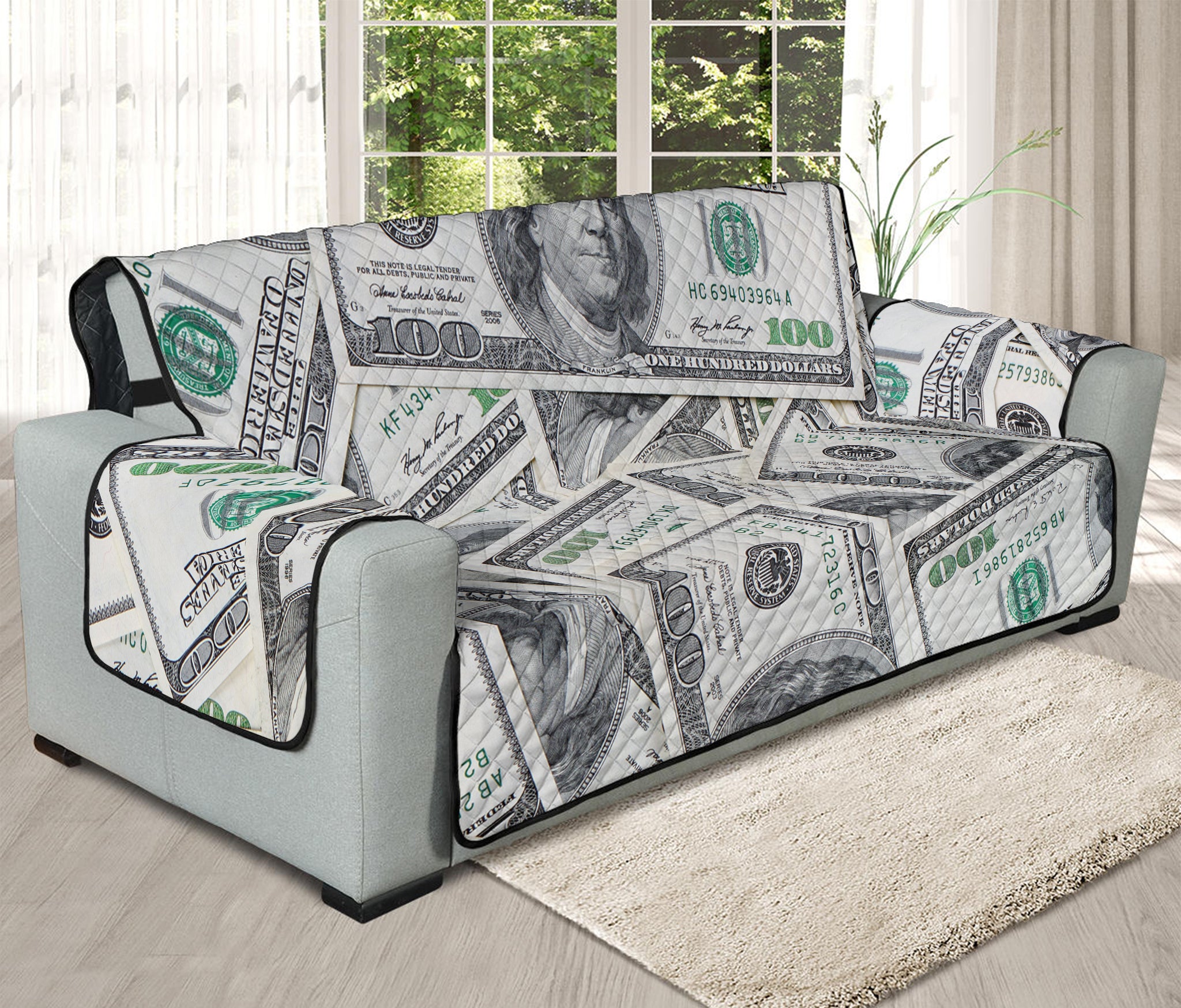 US Dollar Pattern Print Oversized Sofa Protector