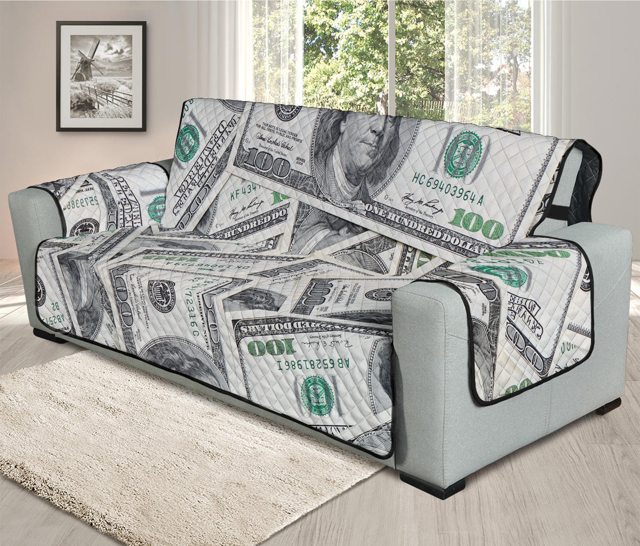 US Dollar Pattern Print Oversized Sofa Protector