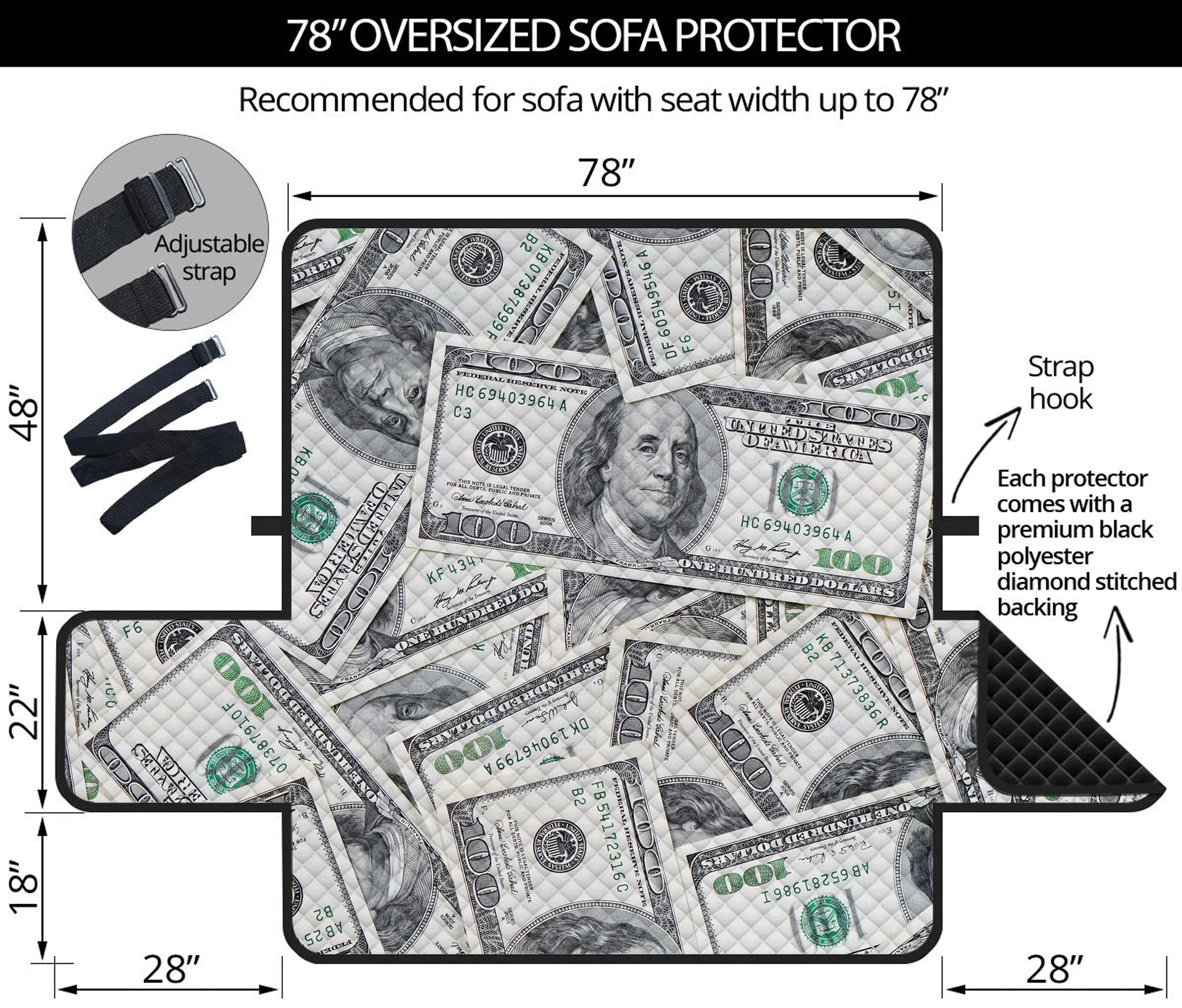 US Dollar Pattern Print Oversized Sofa Protector