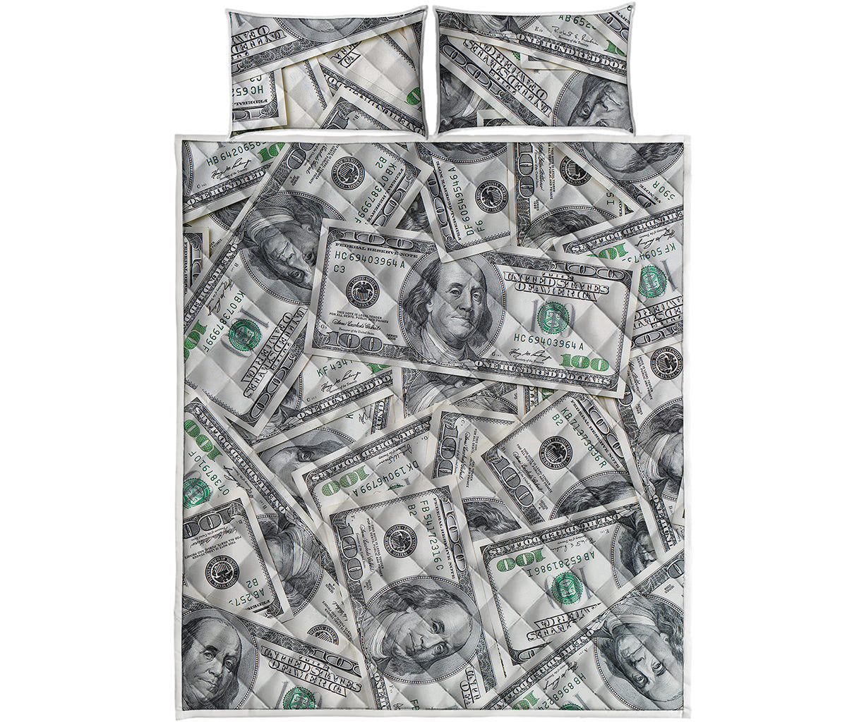 US Dollar Pattern Print Quilt Bed Set