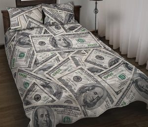 US Dollar Pattern Print Quilt Bed Set