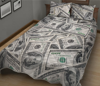 US Dollar Pattern Print Quilt Bed Set