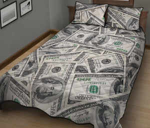 US Dollar Pattern Print Quilt Bed Set