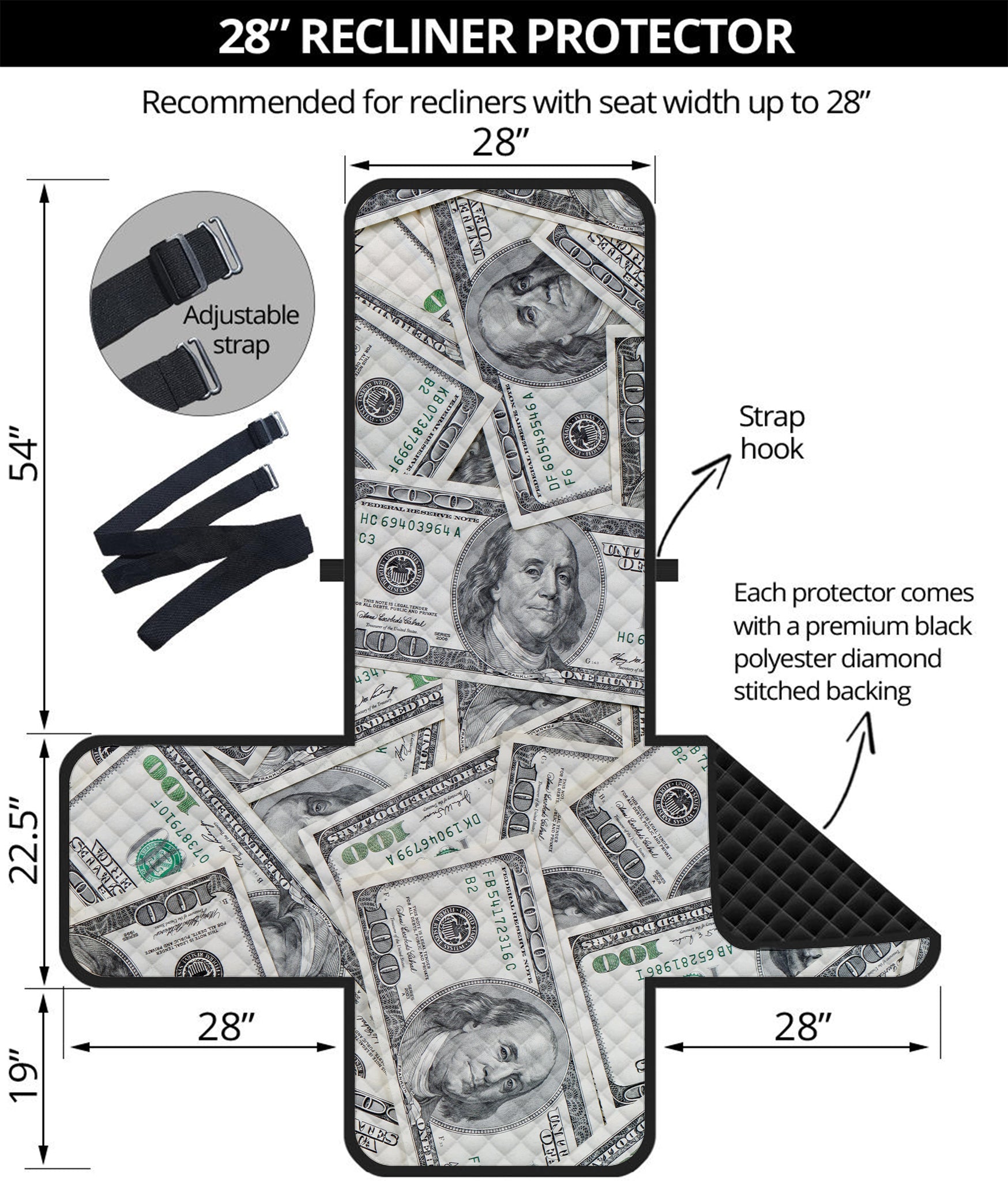 US Dollar Pattern Print Recliner Protector