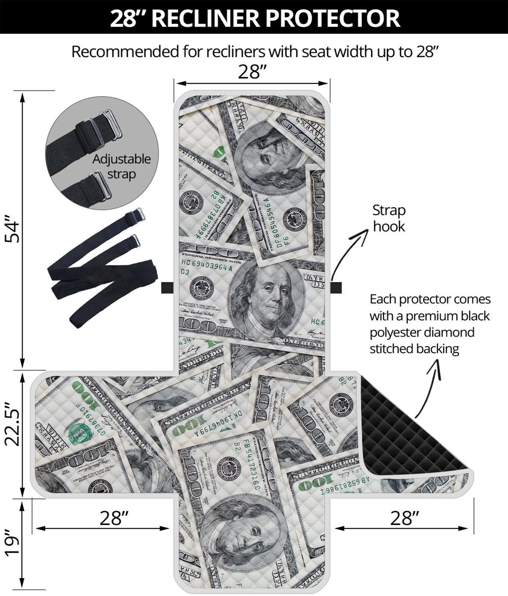 US Dollar Pattern Print Recliner Protector