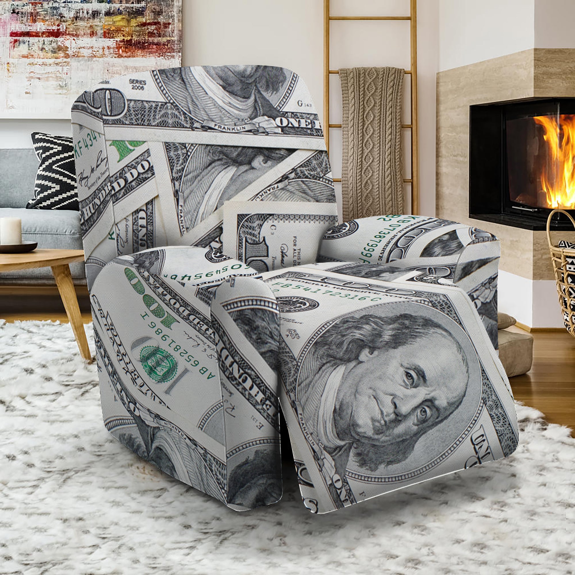 US Dollar Pattern Print Recliner Slipcover