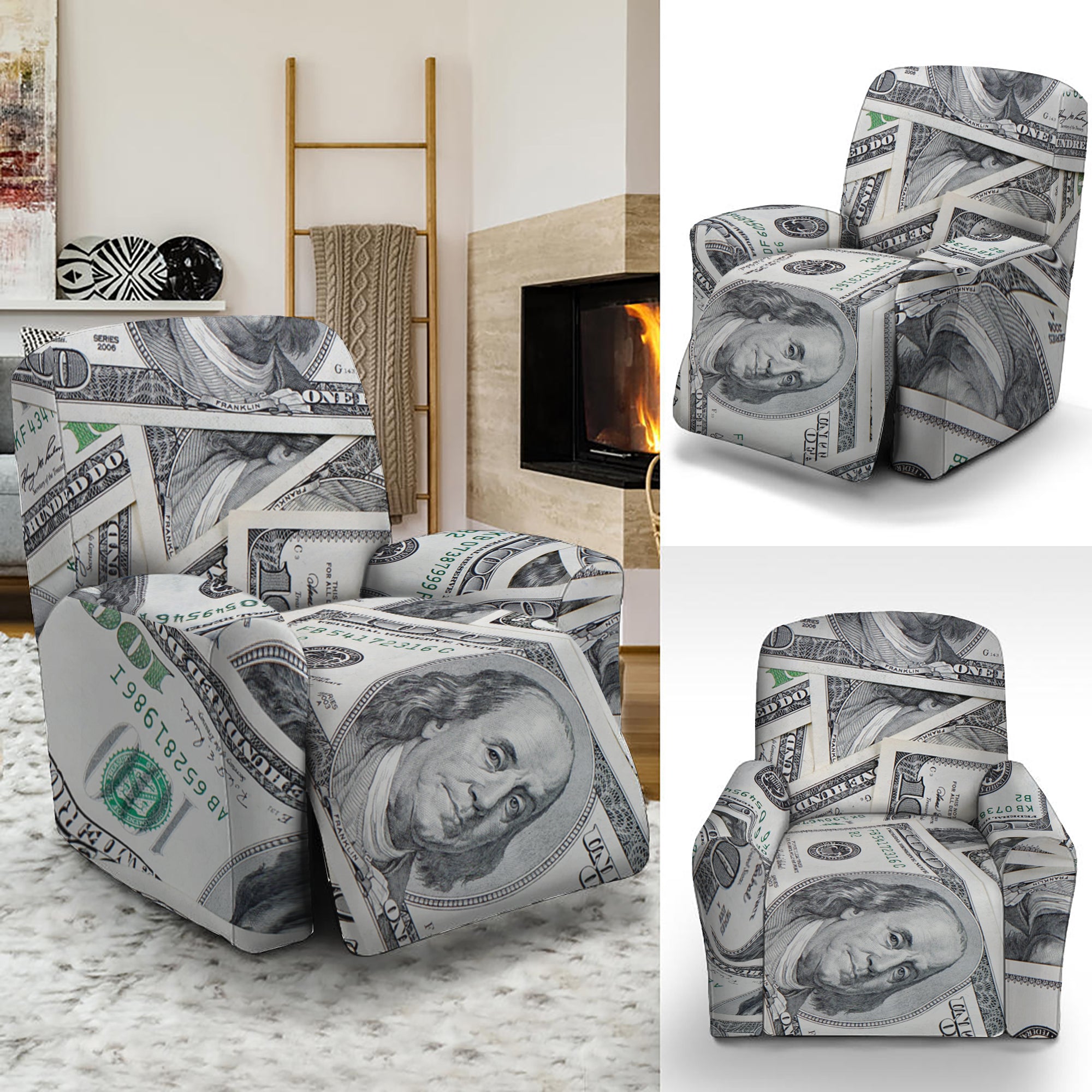 US Dollar Pattern Print Recliner Slipcover