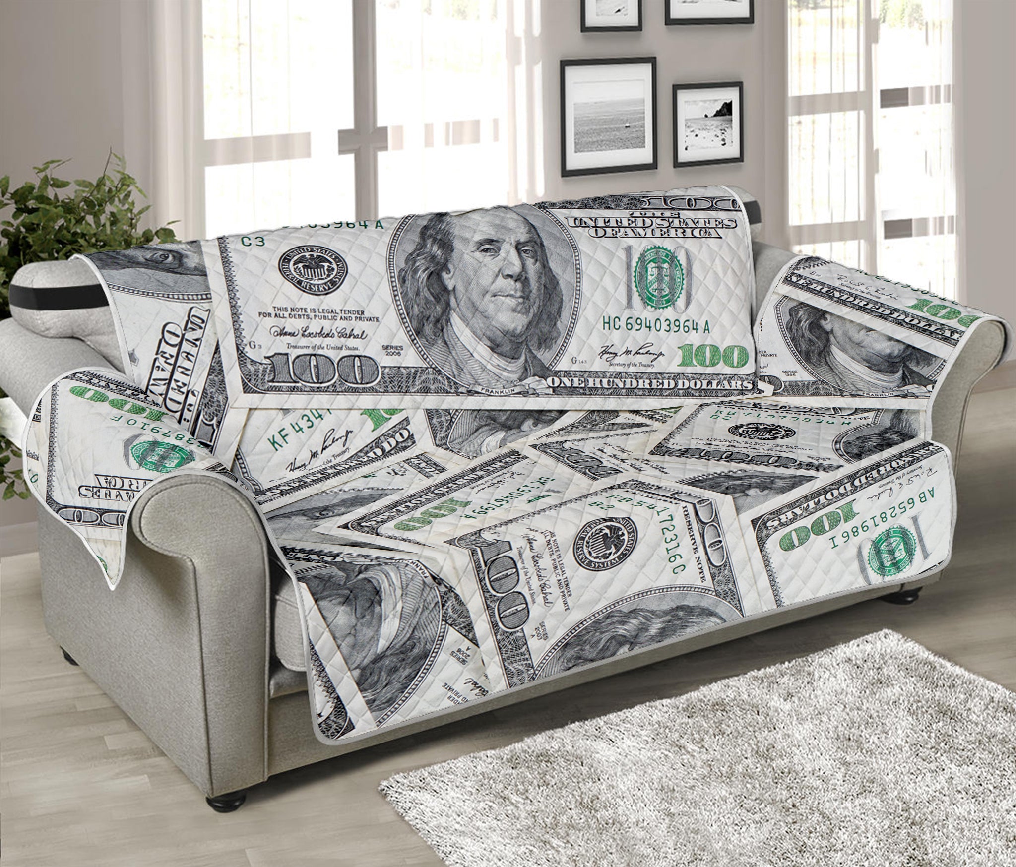 US Dollar Pattern Print Sofa Protector