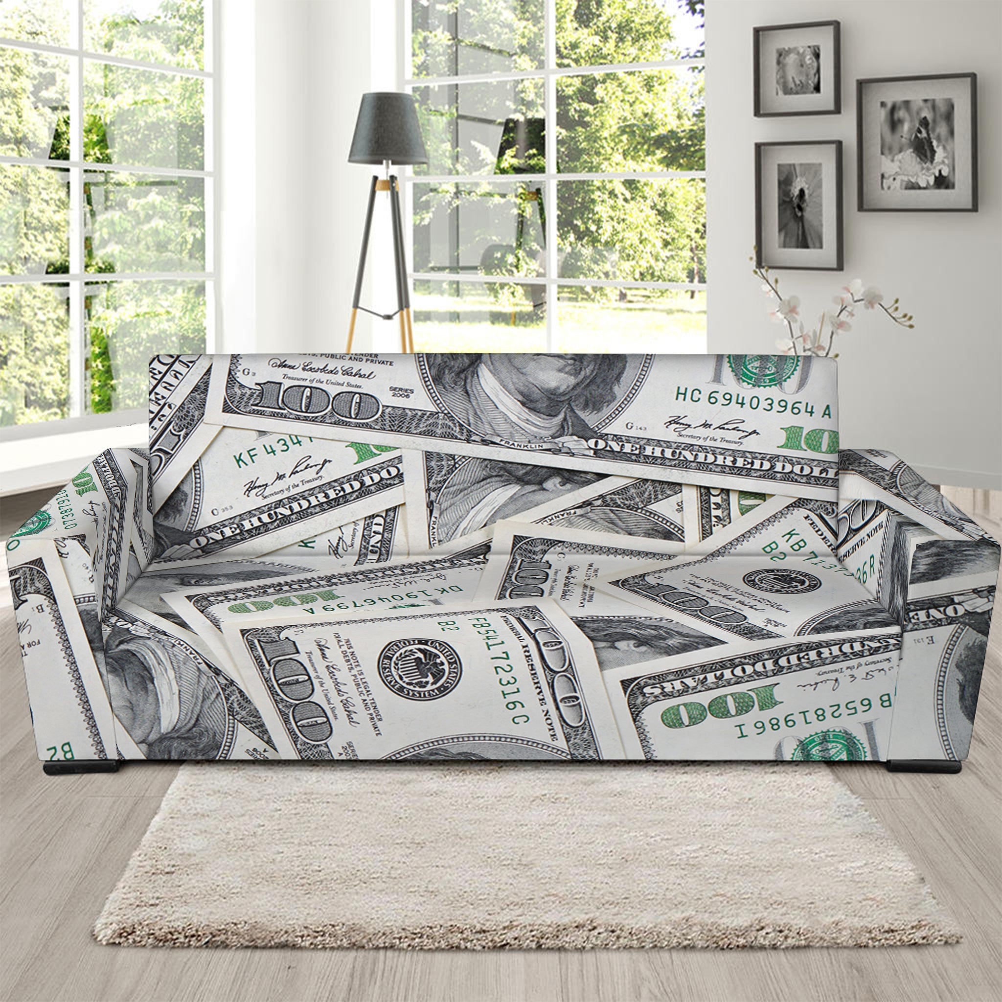 US Dollar Pattern Print Sofa Slipcover