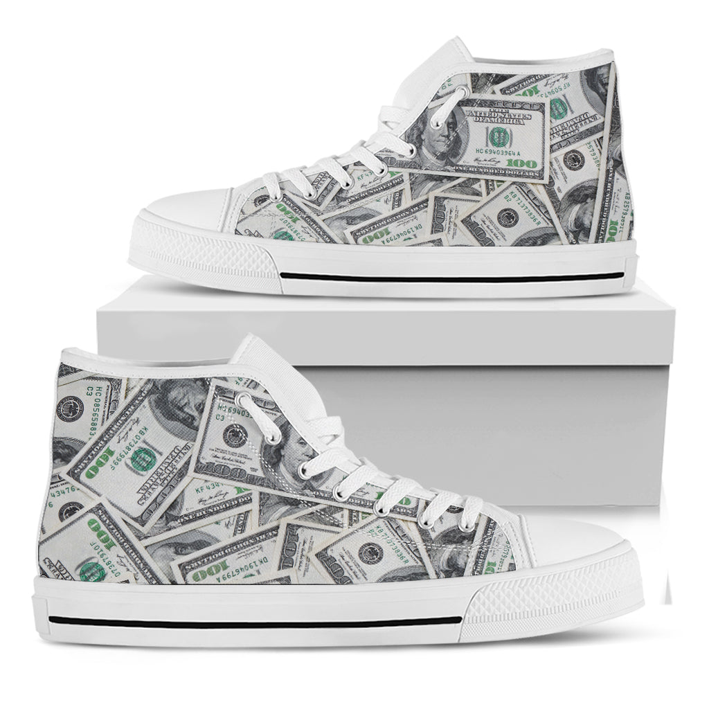 US Dollar Pattern Print White High Top Shoes