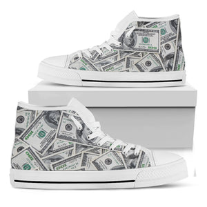 US Dollar Pattern Print White High Top Shoes