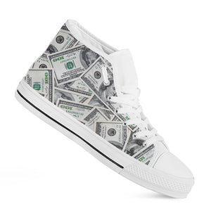 US Dollar Pattern Print White High Top Shoes