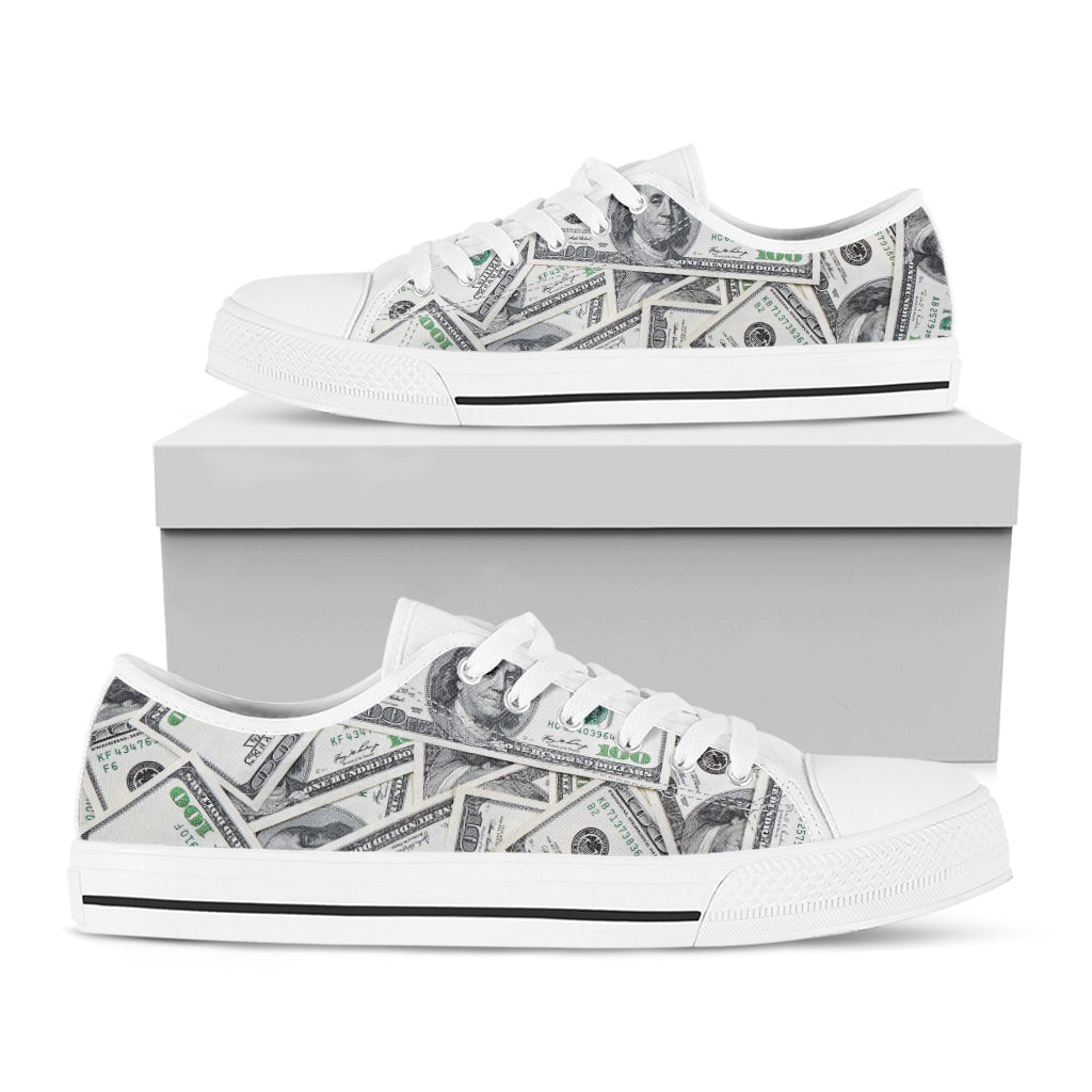 US Dollar Pattern Print White Low Top Shoes