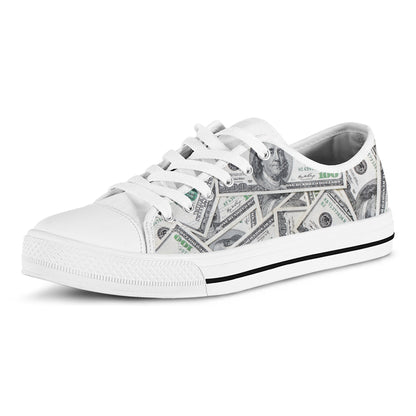 US Dollar Pattern Print White Low Top Shoes