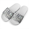 US Dollar Pattern Print White Slide Sandals