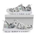 US Dollar Pattern Print White Running Shoes