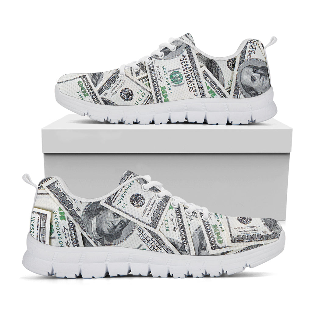 US Dollar Pattern Print White Sneakers