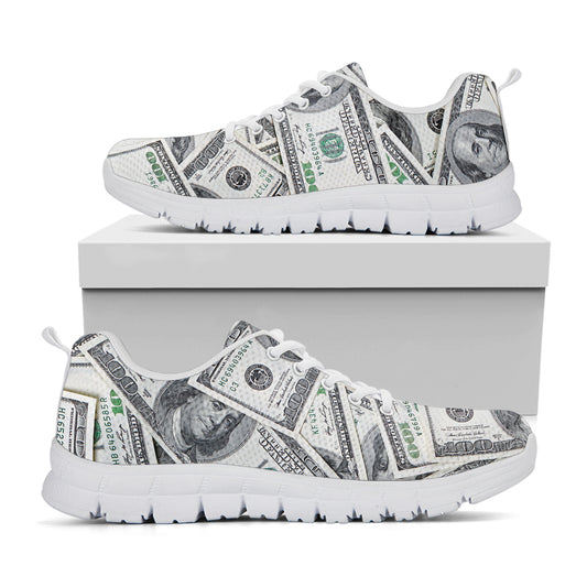 US Dollar Pattern Print White Sneakers