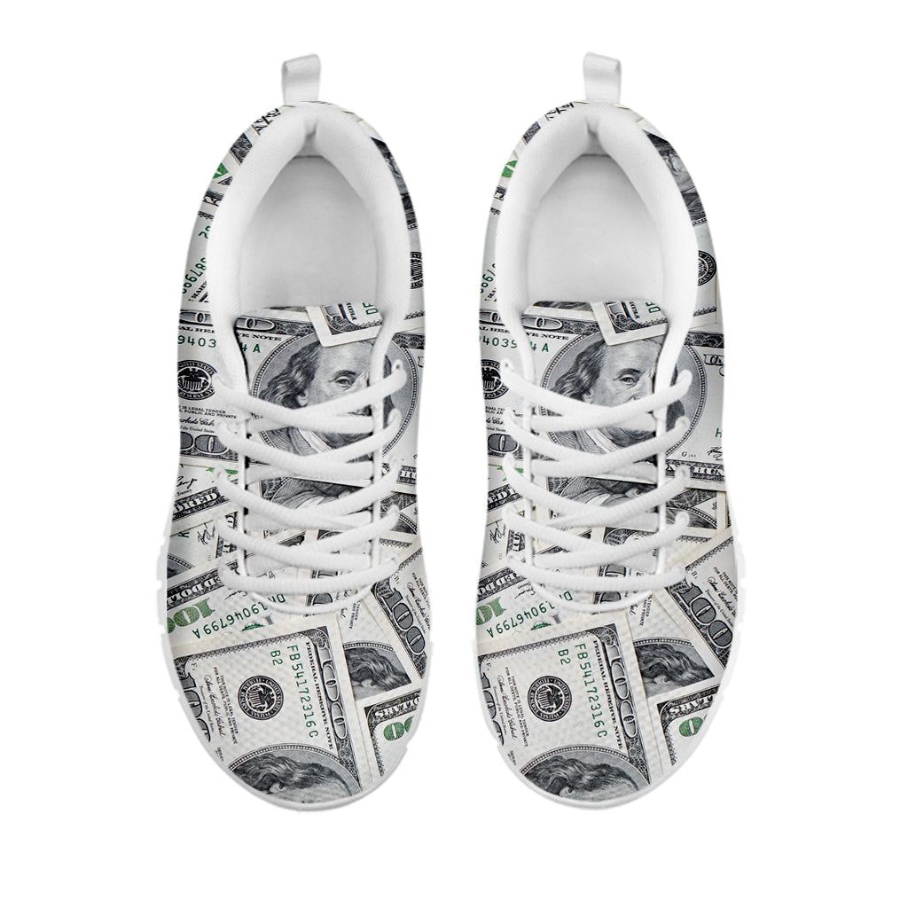 US Dollar Pattern Print White Sneakers