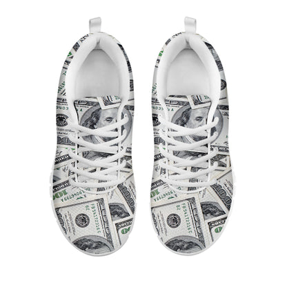 US Dollar Pattern Print White Sneakers